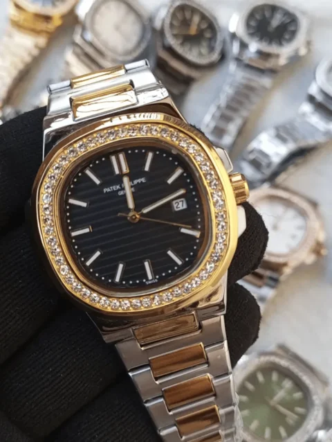 Patek Phillips Nautilus stone bezel watch for men