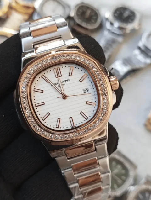 Men's Patek Phillips Nautilus watch with stone bezel-1